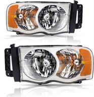 💡 bryght chrome housing headlight assembly replacement for 2002-2005 dodge ram 1500 pickup and 2003-2005 dodge ram 2500/3500 pickup - passenger and driver side - oe halogen headlamp with amber reflector логотип