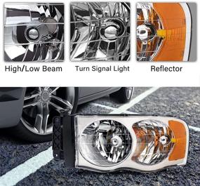 img 2 attached to 💡 BRYGHT Chrome Housing Headlight Assembly Replacement for 2002-2005 Dodge Ram 1500 Pickup and 2003-2005 Dodge Ram 2500/3500 Pickup - Passenger and Driver Side - OE Halogen Headlamp with Amber Reflector