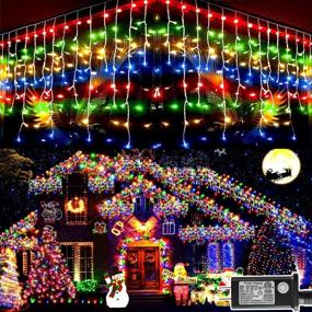 img 4 attached to Enhance Your Holiday Decor With KNONEW 1216 LED Outdoor Curtain String Lights - Clear Wire Multicolor Fairy String Light With 228 Drops For Christmas Party And Weddings