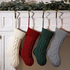 img 4 attached to SherryDC 18 Inches Cable Knit Christmas Stockings Large Xmas Hanging Decoration Socks For Family Party Decor