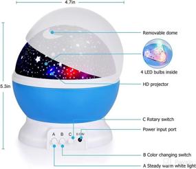 img 1 attached to 360-Degree Rotating Star Projector Night Light for Kids - Desk Lamp with 4 LEDs, 8 Changing Colors - Ideal for Children's Bedroom, Baby Nursery, and Party Decorations - Blue - Includes USB Cable