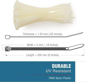 img 3 attached to Universal Zip Cable Ties - 8 Inch Long, White, Heavy-Duty Industrial Grade, 40 lb Strength, Self-Locking, UV Resistant, Organize and Secure Cords/Wires (100 Pack)