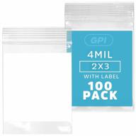 100 pack of heavy duty 2x3 inch clear reclosable zip bags with white labeling block and resealable zipper - 4 mil thick and durable logo