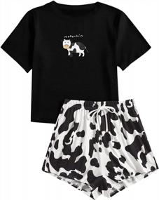 img 4 attached to Women'S Short Sleeve Cartoon Print Pajama Set With Shorts By SOLY HUX - Adorable Sleepwear