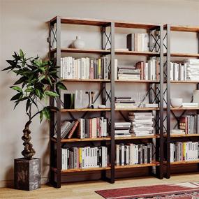 img 3 attached to IRONCK Bookshelf Double Wide 6-Tier 76" H, Open Large Bookcase, Industrial Style Shelves, Wood And Metal Bookshelves For Home Office, Easy Assembly