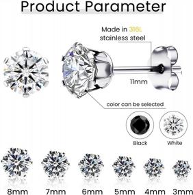 img 3 attached to 12 Pairs Women'S Surgical Steel Cubic Zirconia Stud Earrings Set - Black & White 3Mm-8Mm