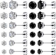 12 pairs women's surgical steel cubic zirconia stud earrings set - black & white 3mm-8mm логотип