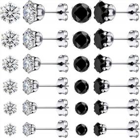 img 4 attached to 12 Pairs Women'S Surgical Steel Cubic Zirconia Stud Earrings Set - Black & White 3Mm-8Mm