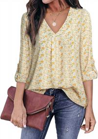 img 4 attached to Women'S 3/4 Sleeve Chiffon Blouse Shirt Top With V Neck And Cuffed Sleeves - Printed Design