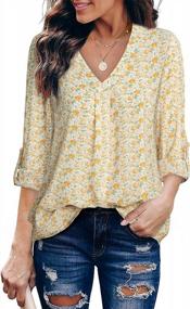 img 3 attached to Women'S 3/4 Sleeve Chiffon Blouse Shirt Top With V Neck And Cuffed Sleeves - Printed Design