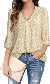 img 2 attached to Women'S 3/4 Sleeve Chiffon Blouse Shirt Top With V Neck And Cuffed Sleeves - Printed Design