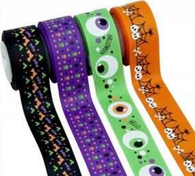 img 2 attached to Clearance Sale: 8 Rolls Of 40 Yards 1" Wide Halloween Ribbon Appliques - Pumpkin, Ghost, Skull, Wizard, Bat, Cat Grosgrain Ribbons For DIY Crafts, Gift Wrapping, And Party Decoration