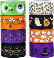 clearance sale: 8 rolls of 40 yards 1" wide halloween ribbon appliques - pumpkin, ghost, skull, wizard, bat, cat grosgrain ribbons for diy crafts, gift wrapping, and party decoration logo