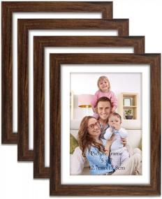 img 4 attached to Rustic Walnut 5X7 Picture Frame Set Of 4 With 6X8 Mat For Wall Or Tabletop - Giftgarden Brown Photo Frames
