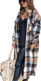 img 4 attached to Women'S Lapel Button Up Plaid Long Shirt Jacket Shacket - Omoone Lounge