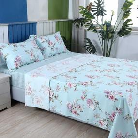 img 1 attached to King Size FADFAY 100% Cotton Hydrangea Floral Bedding Set 7-Piece Bed In A Bag Sheets Zipper Duvet Cover Pillowcase Shabby French Country Deep Pocket Set.