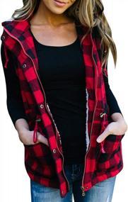 img 3 attached to FISACE Women'S Lightweight Buffalo Plaid Hooded Sleeveless Vest Anorak Sherpa Winter Coat Cardigan