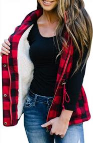 img 4 attached to FISACE Women'S Lightweight Buffalo Plaid Hooded Sleeveless Vest Anorak Sherpa Winter Coat Cardigan