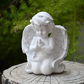 img 2 attached to OwMell, стоя на коленях, молящаяся статуя херувимов, фигурка ангела из смолы, статуя ангела с крыльями, мемориальная скульптура херувима для украшения дома, 6,3 дюйма