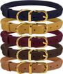 bronzedog rolled leather dog collar durable round small medium large dogs puppy cat burgundy mustard blue brown 15-17 inch light brown logo