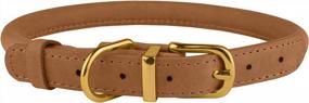 img 1 attached to BRONZEDOG Rolled Leather Dog Collar Durable Round Small Medium Large Dogs Puppy Cat Burgundy Mustard Blue Brown 15-17 Inch Light Brown