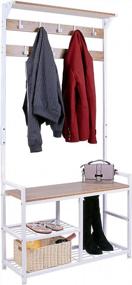 img 3 attached to HOMEKOKO Coat Rack Shoe Bench, Hall Tree Entryway Storage Bench, Wood Look Accent Furniture With Metal Frame, 3-In-1 Design (Oak & White)