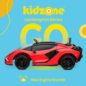 img 3 attached to Kidzone Kids Electric Ride на 12-вольтовой лицензированной спортивной машине Lamborghini Sian Roadster с питанием от батареи с 2 скоростями, родительским контролем, звуковой системой, светодиодными фарами и гидравлическими дверями - красный