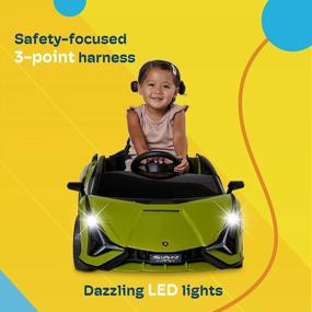 img 2 attached to Kidzone Kids Electric Ride на 12-вольтовой лицензированной спортивной машине Lamborghini Sian Roadster с питанием от батареи с 2 скоростями, родительским контролем, звуковой системой, светодиодными фарами и гидравлическими дверями - красный