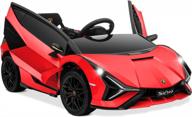 kidzone kids electric ride on 12v licensed lamborghini sian roadster battery powered sports car toy with 2 speeds, parent control, sound system, led headlights & hydraulic doors - red logo