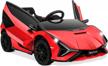 kidzone kids electric ride on 12v licensed lamborghini sian roadster battery powered sports car toy with 2 speeds, parent control, sound system, led headlights & hydraulic doors - red logo