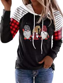 img 1 attached to Merry Christmas Hoodies For Women: Plaid Pocket Design, Hohoho Graphic Long Sleeve Sweatshirt, Pullover Tees With Christmas Gnome