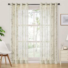 img 3 attached to Transform Your Home With Topfinel 84-Inch Linen Sheer Curtains - Floral Print, Grommet Design, And Light Filtering Technology In Yellowish Cream