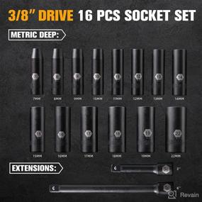 img 3 attached to 🔧 PGROUP 3/8” Drive Deep Impact Socket Set: Metric and Standard Sockets (16pcs; 7mm - 22mm), Extension Bars, Radius Corner Design, Cr-V Steel, Heavy Duty Storage Case