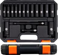 🔧 pgroup 3/8” drive deep impact socket set: metric and standard sockets (16pcs; 7mm - 22mm), extension bars, radius corner design, cr-v steel, heavy duty storage case логотип