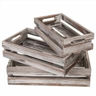 3-piece torched wood storage box set - country rustic nesting open top bin with handles, mygift logo