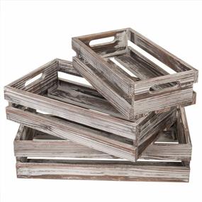 img 4 attached to 3-Piece Torched Wood Storage Box Set - Country Rustic Nesting Open Top Bin With Handles, MyGift