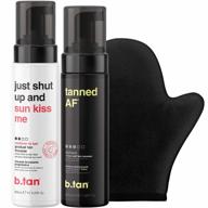 tan no sun required self tanner bundle: tanned af self tanning mousse for fastest, darkest fake tan with just shut up and sunkiss me gradual tan mousse plus self tanner mitt. logo