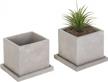 mygift 5-inch square cement plant pot with drainage, small flower succulent planters with removable saucer trays, set of 2 logo