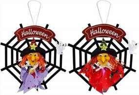 img 4 attached to LUCKYBUNNY 2 Pieces Halloween Witch Ornaments Hanging Baubles For Halloween Party Front Door Porch Window Home Decorations
