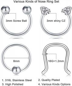 img 3 attached to Stainless Steel Septum Rings Piercing Jewelry Horseshoe Captive Bead Nose Hoop Ring Cartilage Daith Tragus Clicker LAURITAMI