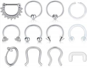img 4 attached to Stainless Steel Septum Rings Piercing Jewelry Horseshoe Captive Bead Nose Hoop Ring Cartilage Daith Tragus Clicker LAURITAMI