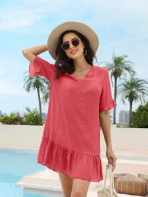 img 3 attached to Women'S V-Neck Swimsuit Cover Up Sexy Summer Beach Dress Flowy Short Sleeve Bathing Suit
