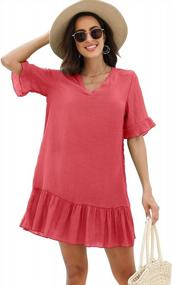 img 4 attached to Women'S V-Neck Swimsuit Cover Up Sexy Summer Beach Dress Flowy Short Sleeve Bathing Suit