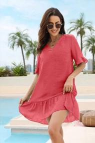 img 1 attached to Women'S V-Neck Swimsuit Cover Up Sexy Summer Beach Dress Flowy Short Sleeve Bathing Suit
