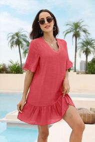 img 2 attached to Women'S V-Neck Swimsuit Cover Up Sexy Summer Beach Dress Flowy Short Sleeve Bathing Suit