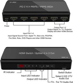 img 3 attached to 4-Port HDMI Switcher With IR Remote Control, Supports HDMI 1.4 And HDCP 1.4, 4K@30Hz Ultra HD 3D/1080P Compatible With Fire TV, Roku, PS3, PS4, Xbox, Apple TV, DVD (4X2 HDMI Selector)