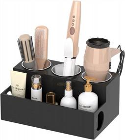 img 4 attached to Acrylic Hair Tool Organizer In Black - Countertop Vanity Caddy For Hair Dryer And Styling Accessories With Makeup And Toiletry Storage