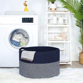 img 1 attached to 🧺 MINTWOOD Design Extra Large Blanket Storage Basket in Navy Blue - 22 x 14 Inches | Decorative Cotton Rope Bin for Living Room, Laundry, and Toy Storage