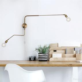 img 4 attached to Ultra Slim Swing Arm Wall Sconce: Flexible Retro Brass Plated Lamp for Living Room or Bedroom