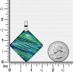 img 1 attached to Hand-Blown Glass Pendant Necklace For Women - Square Aurora Colored Stripes In Green And Blue - Adjustable Length From 16 To 18 Inches